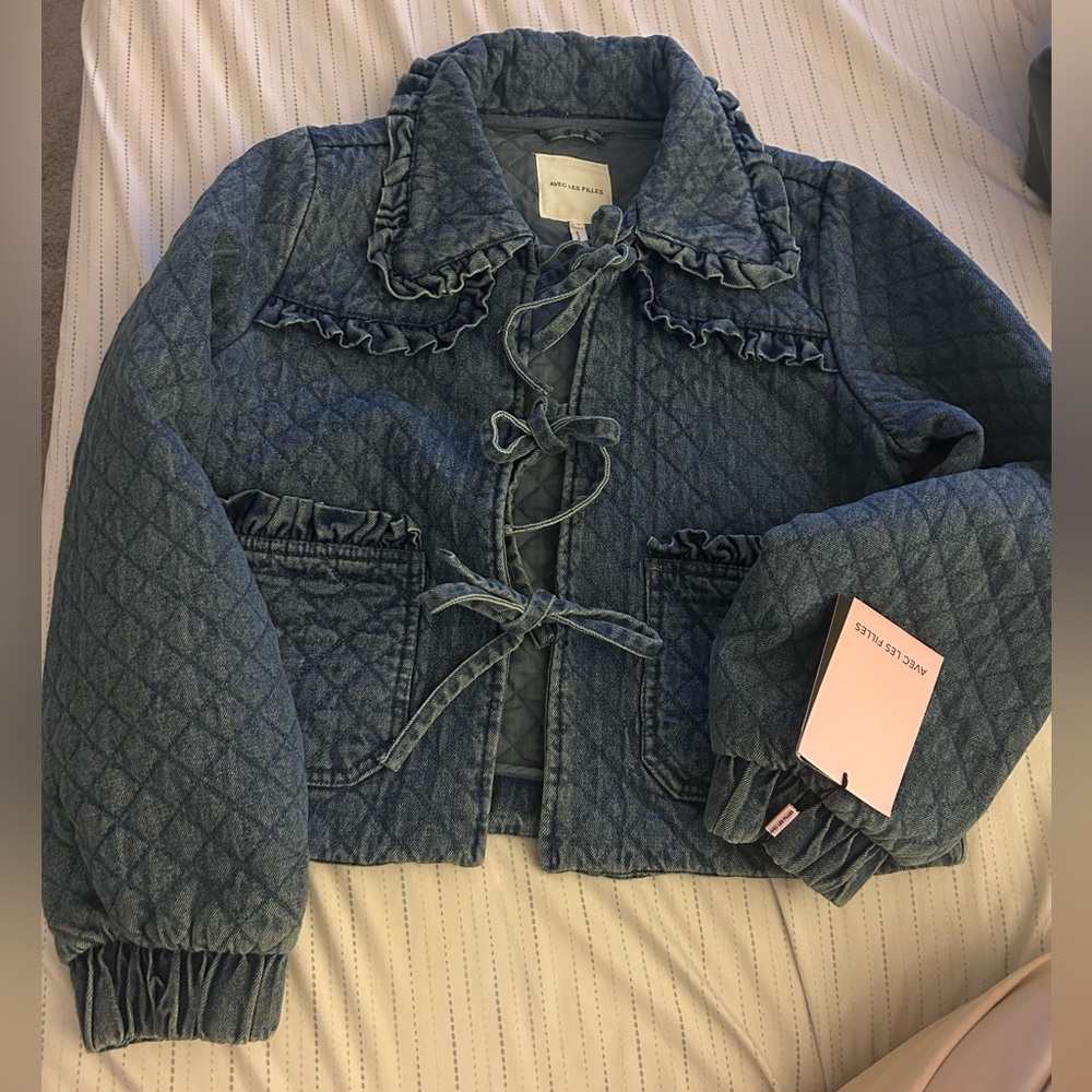 Bow quilted jean jacket